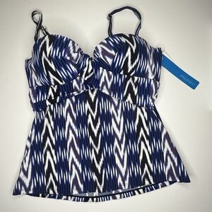 Christina Swimwear Blue/black/white Tankini‎ Top Shirt Tank Size 10 NWT $65